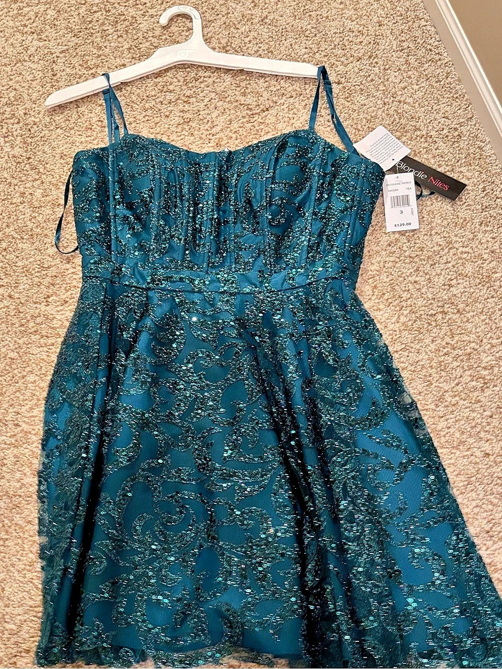 Blondie Nites Short Glitter Party Dress Sequin Floral Mini Dress in Blue Size 3
